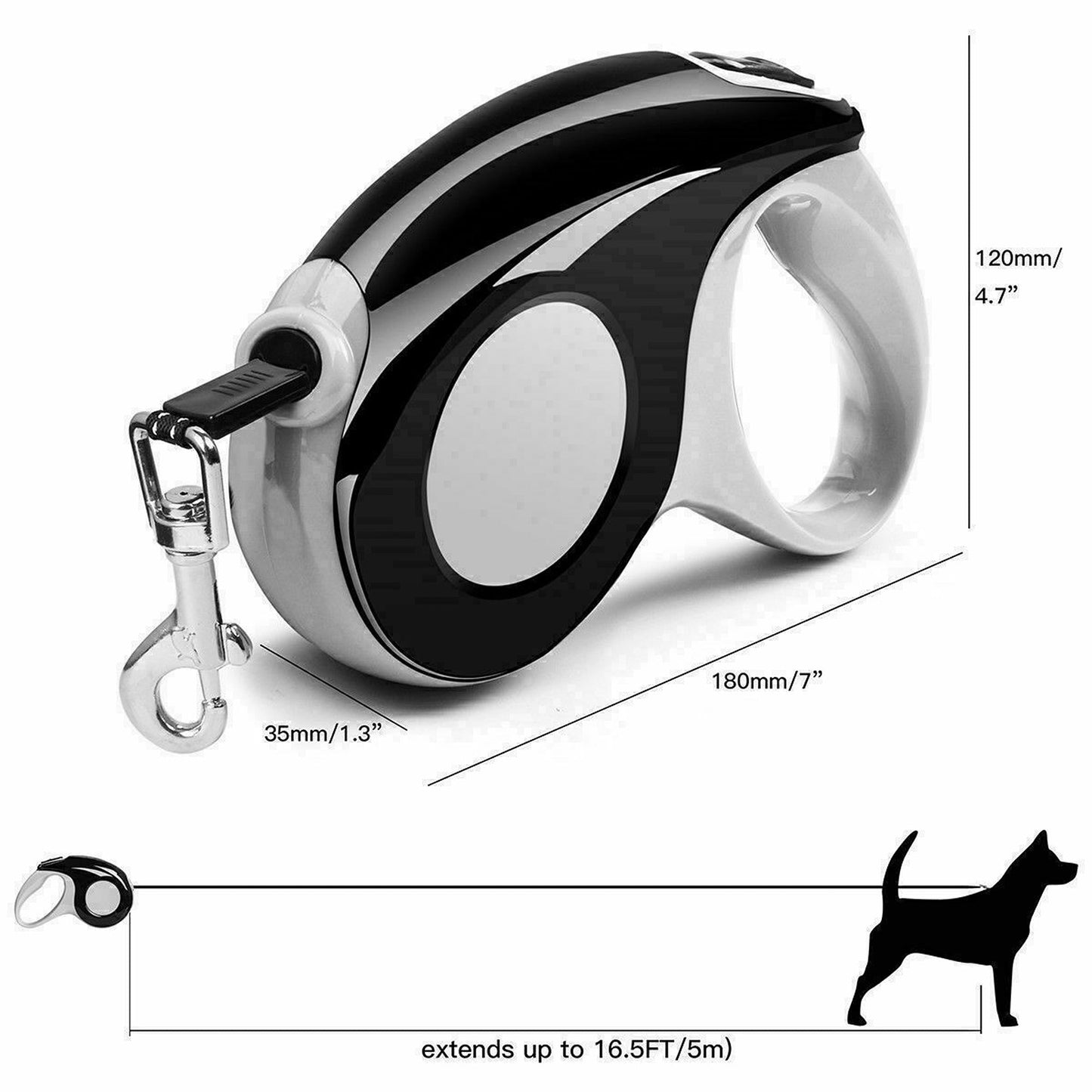 5m Long Retractable Dog Leash with Lockable Heavy-Duty Rope