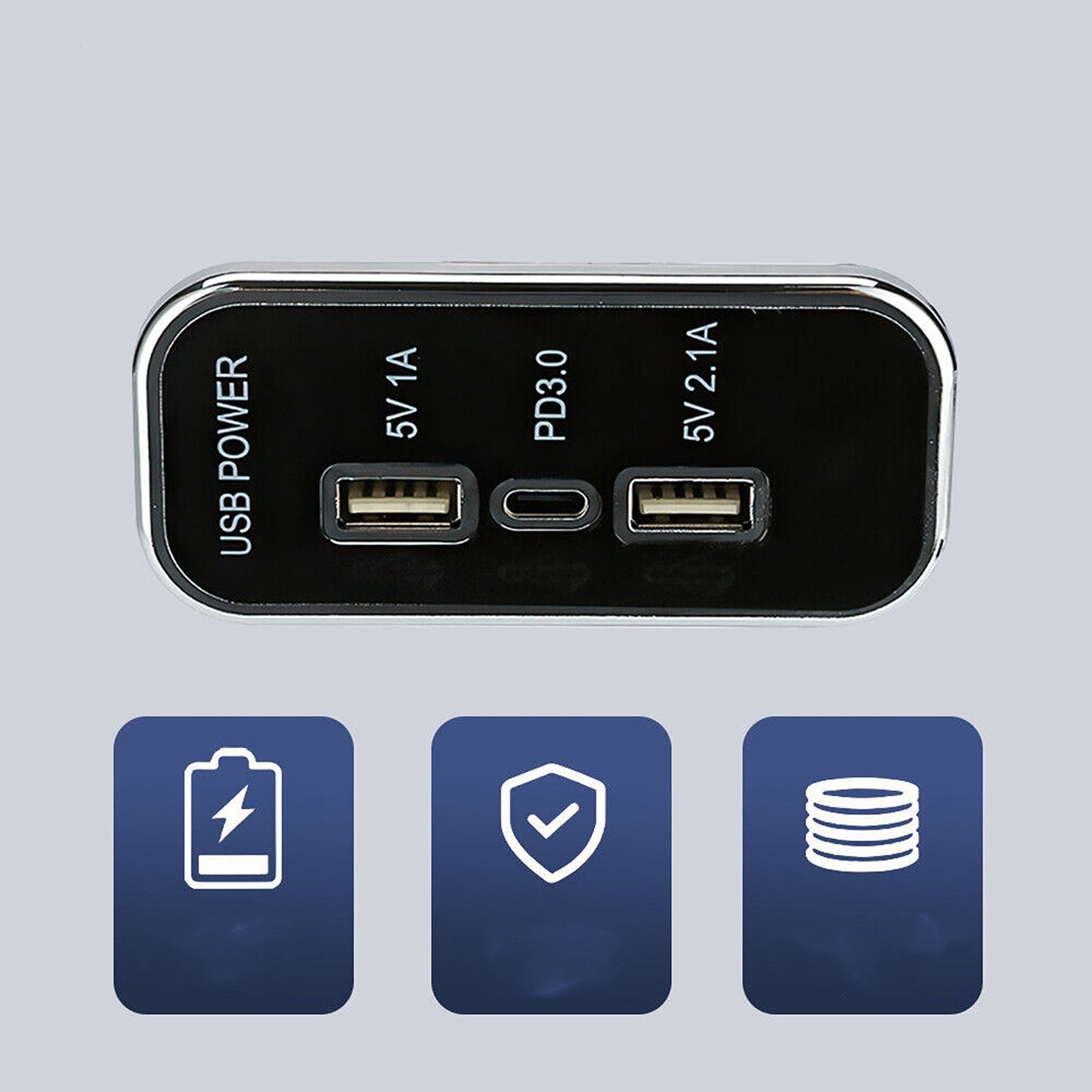 36W Dual USB PD Car Charger Adapter with 3 Ports Charging Socket Panel