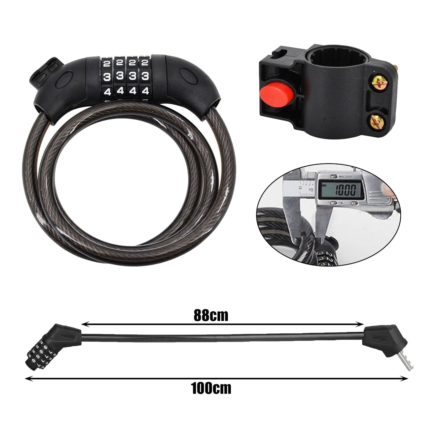 4-Digit Combination Security Bicycle Cycling Lock Cable 1M