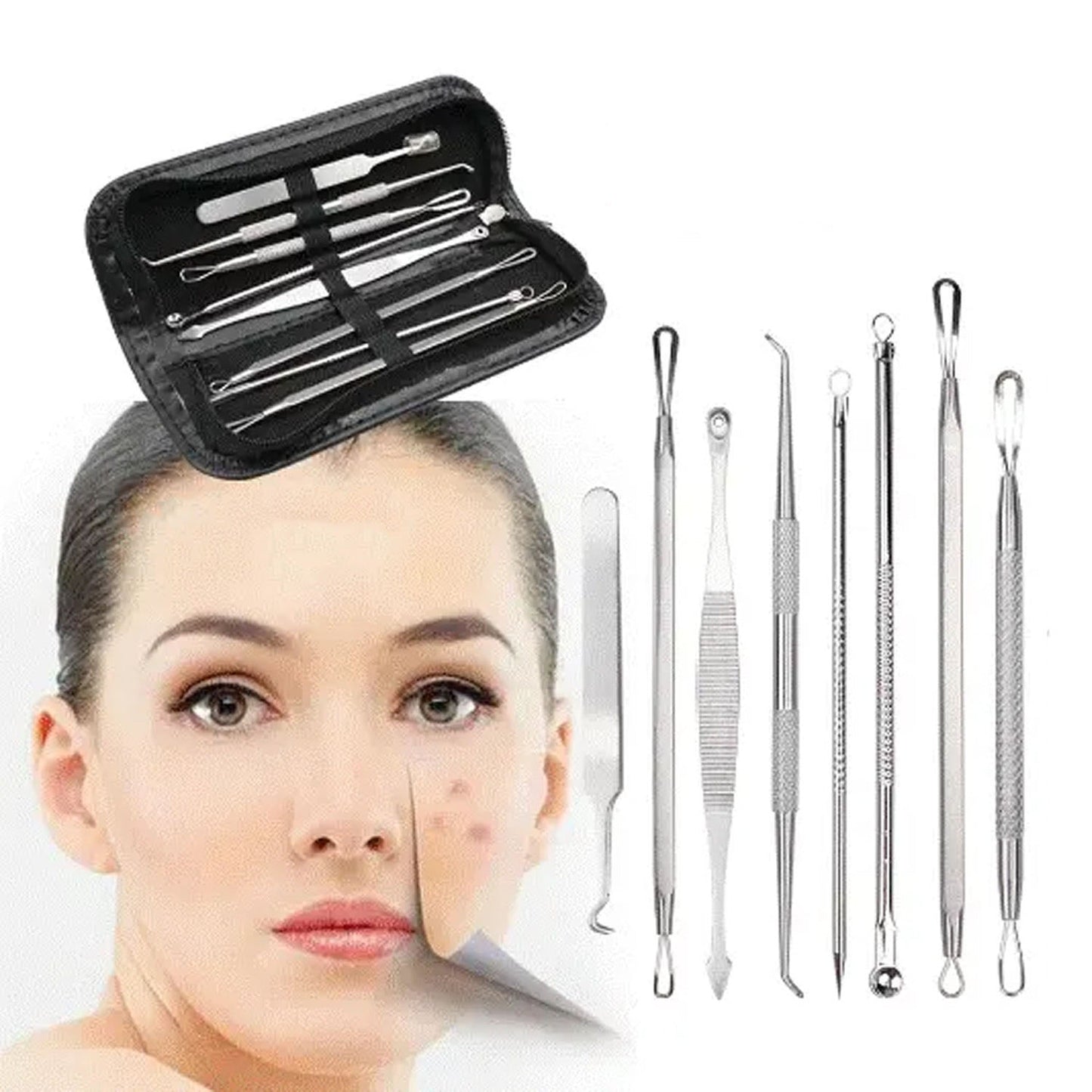 8-Piece Blackhead and Pimple Extractor Tool Set for Acne Treatment