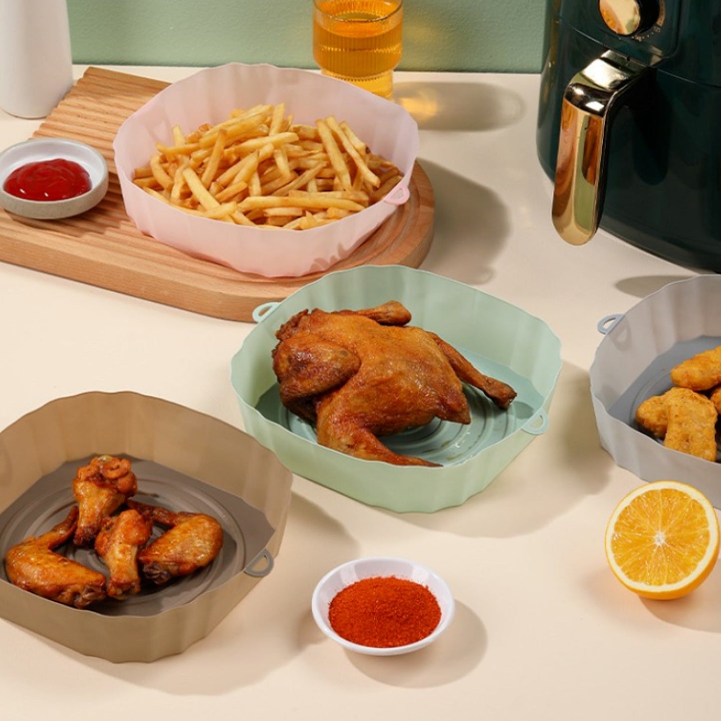Non-Stick Reusable Air Fryer Silicone Pot and Baking Tray