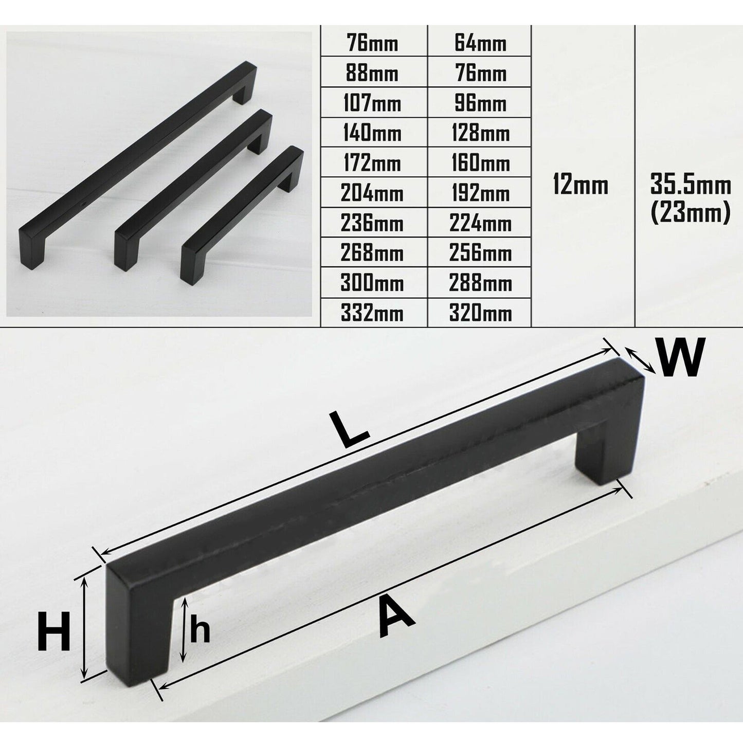 Matte Black Stainless Steel Drawer Cupboard Pulls Cabinet Door Handles 77mm 64mm