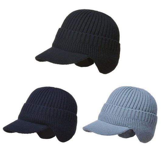Men Thick Wool Warm Beanie with Brim for Winter Cycling