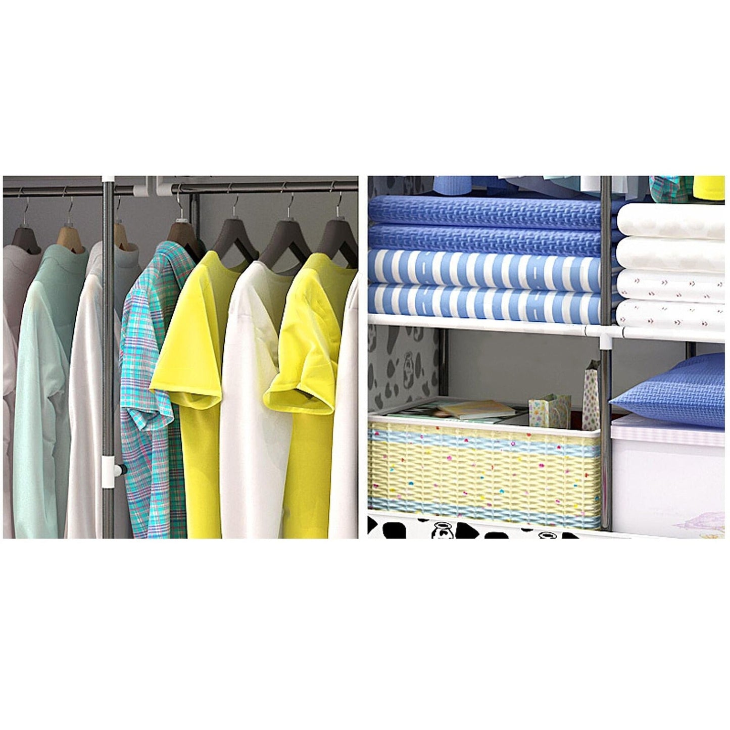 Portable Polyester Wardrobe Closet with Storage Shelves