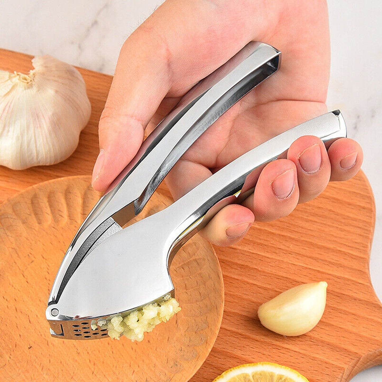 Silver Stainless Steel Garlic Press Crusher Kitchen Mincer Tool