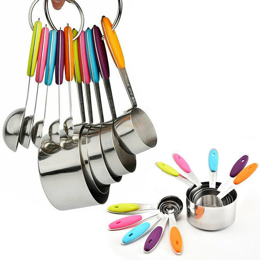 10pcs Stainless Steel Baking Measuring Spoons and Cups Kit