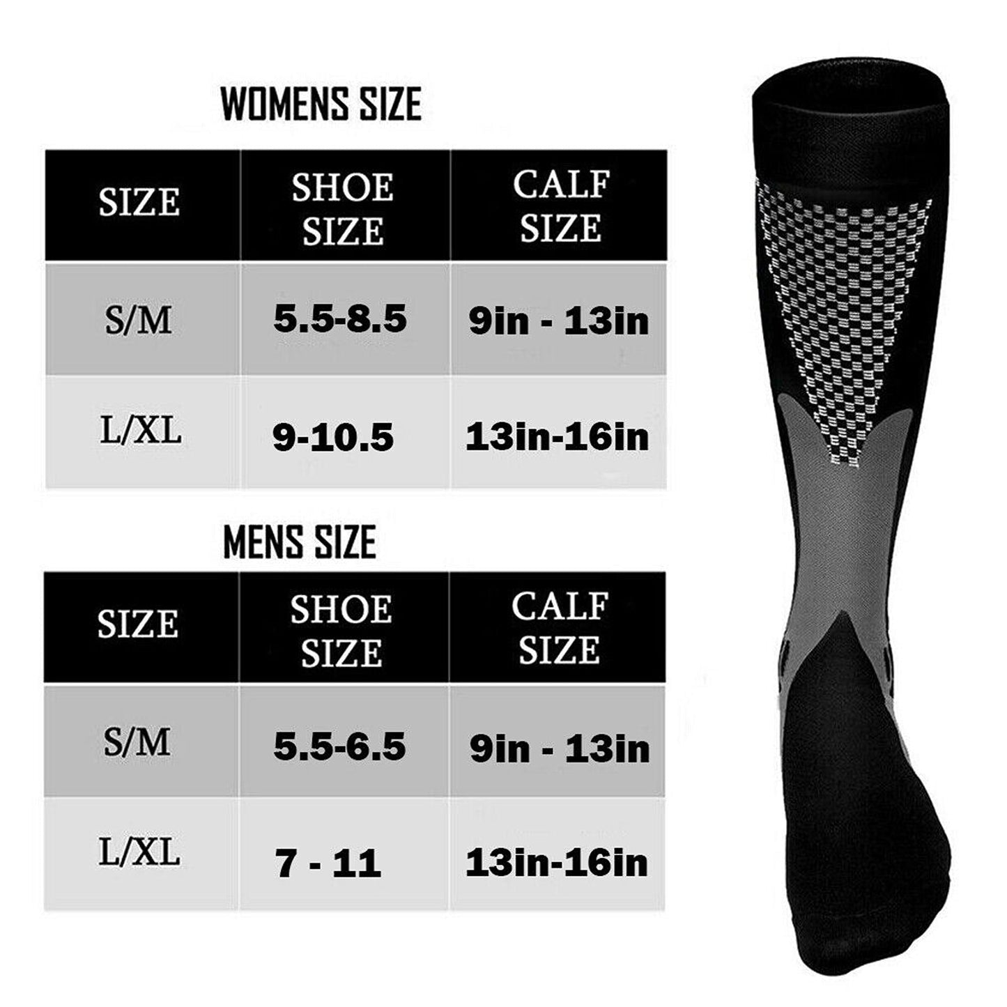 Black Compression Socks with Copper Stockings Travel and Running Unisex