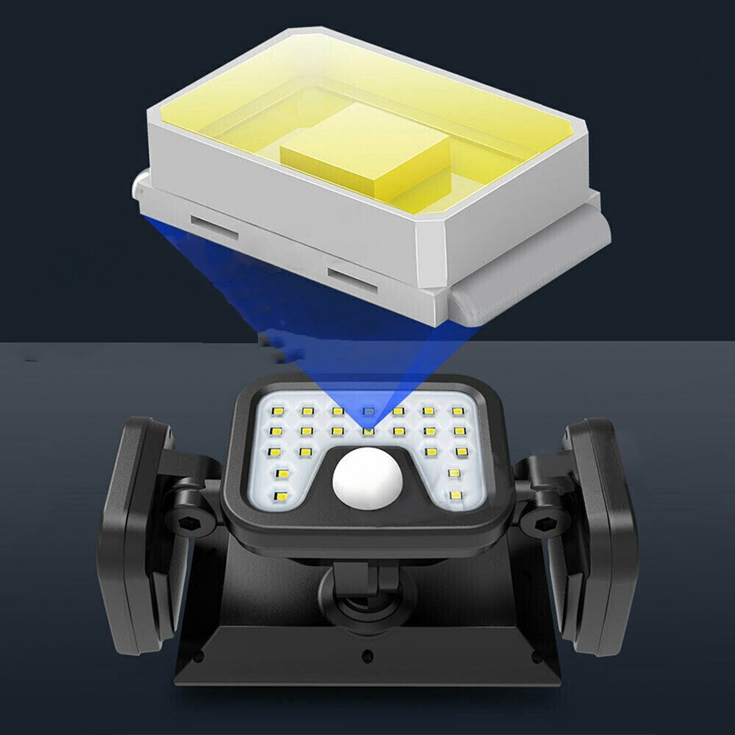 LED Solar Motion Sensor Security Light Outdoor 3 Head Wall Flood Lamp