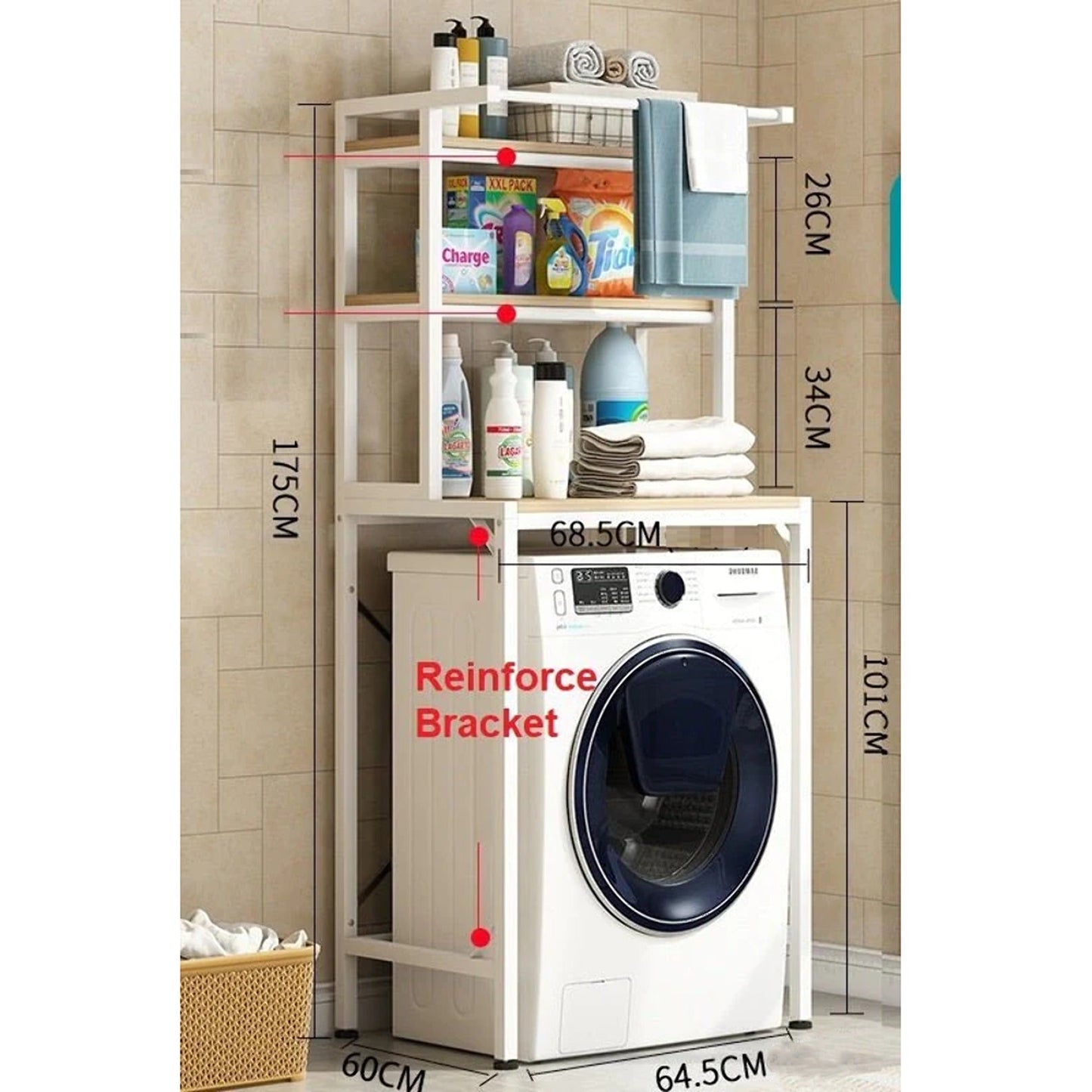 3-Tier Heavy Duty Metal Storage Rack Over Washing Machine Organizer