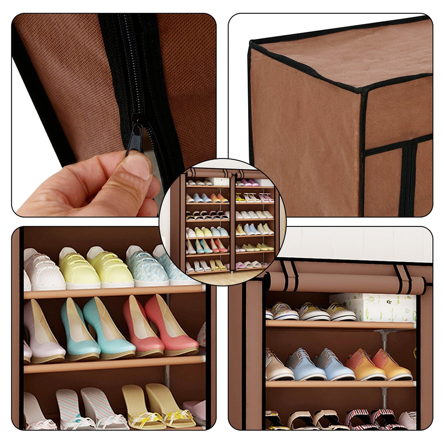Fits 36 Pairs Portable Wardrobe with Cover Shoes Cabinet Storage Shoe Rack