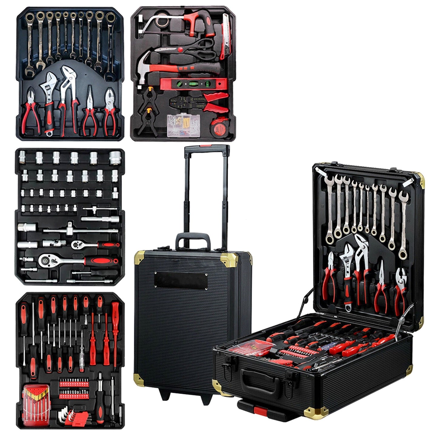 Mechanic DIY Toolbox with 1375 Pieces Portable Rolling Case Trolley Set