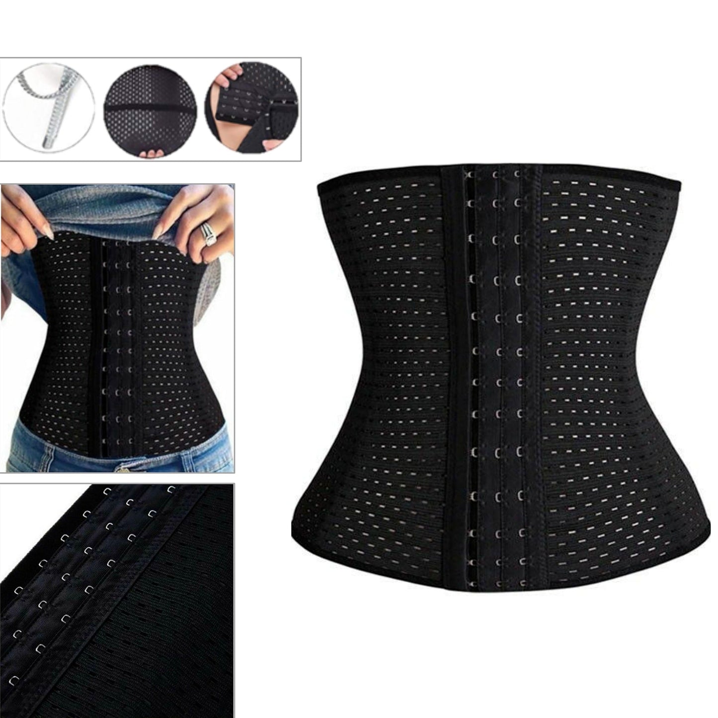Black Waist Trainer Cincher Tummy Girdle Belt for Slimming and Body Shaping