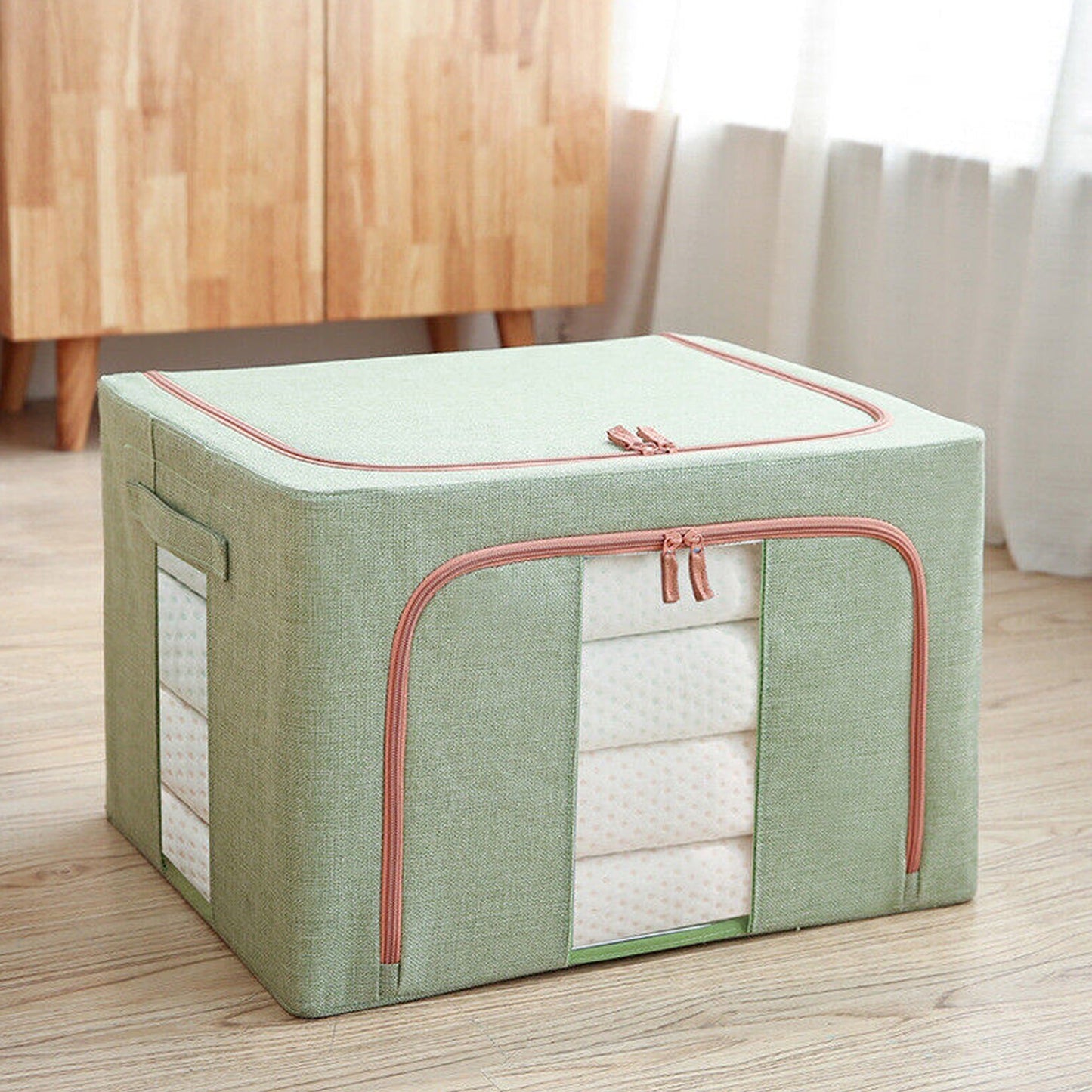 Foldable Storage Box with Crushed Steel Frame Clothes Quilt Toys Organizer