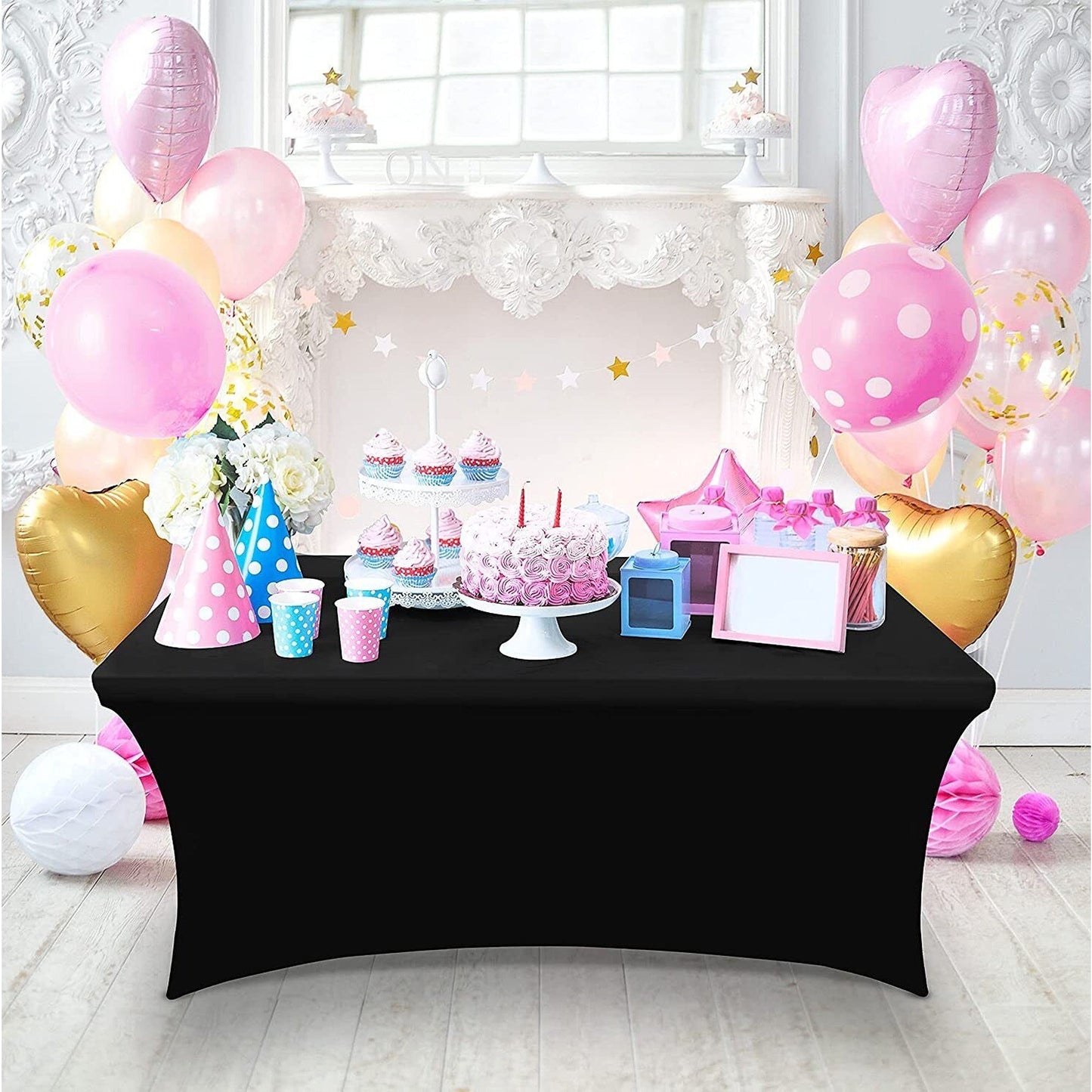 Black Stretch Spandex Tablecloth Rectangle Table Cover for Events