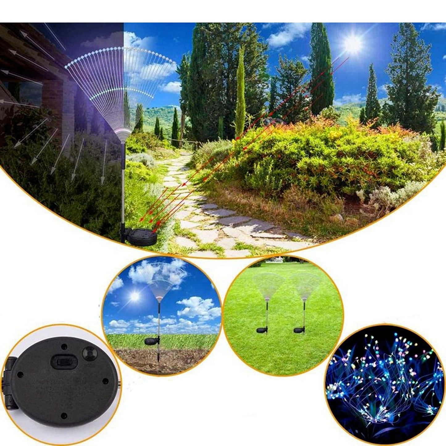 2pcs LED Solar Fireworks Garden Lights Starburst Design for Nighttime Display