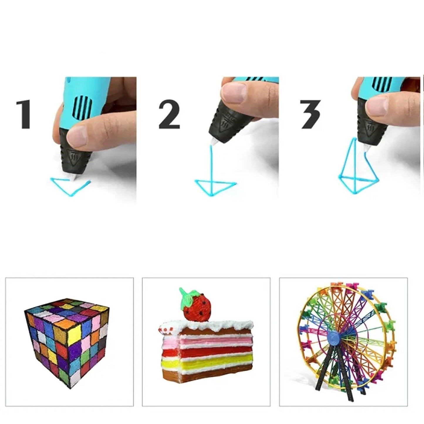 LCD 3D Printer Pen with Three Filaments for Drawing