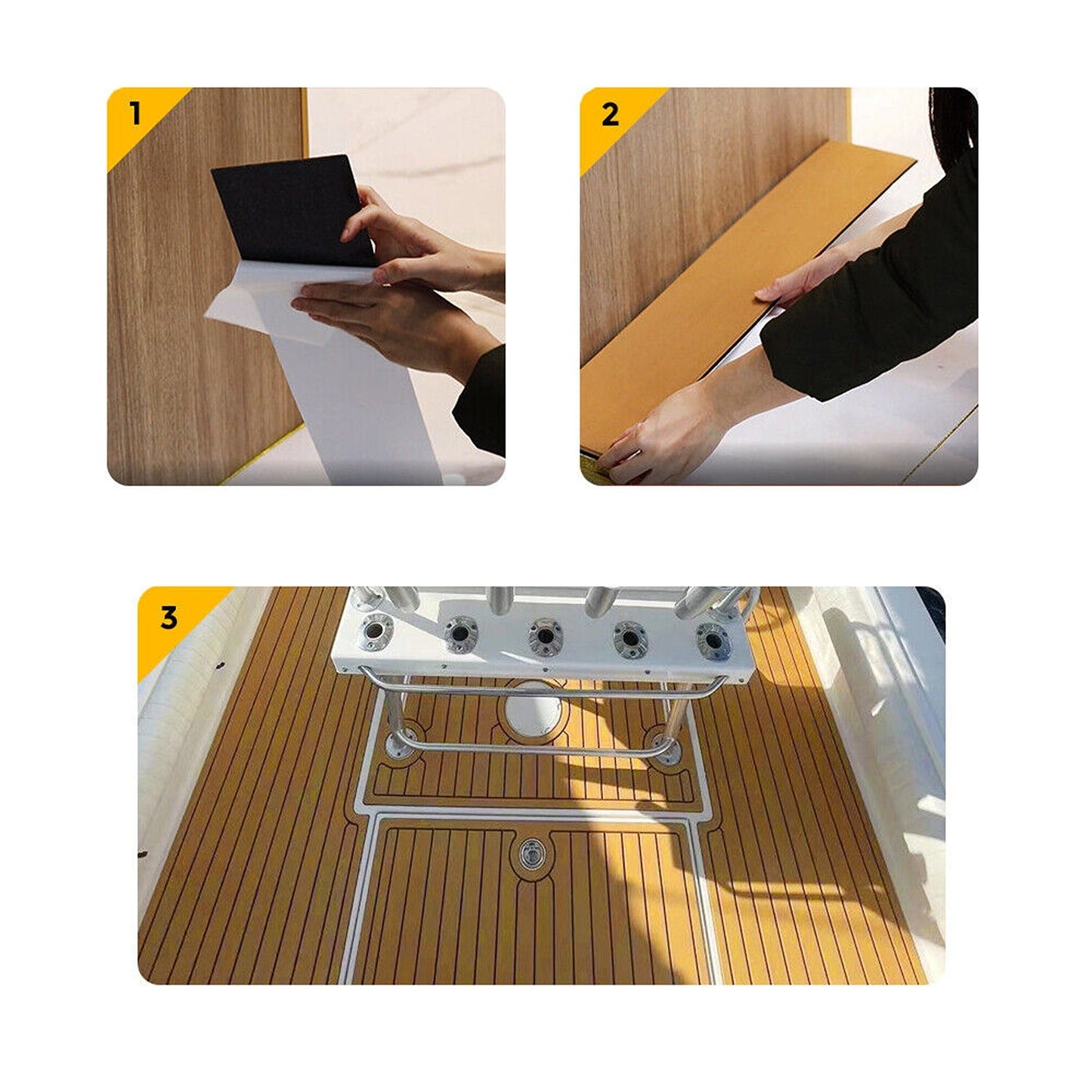 Marine Grade EVA Teak Decking Flooring Mat Brown 240 x 90 cm for Boats