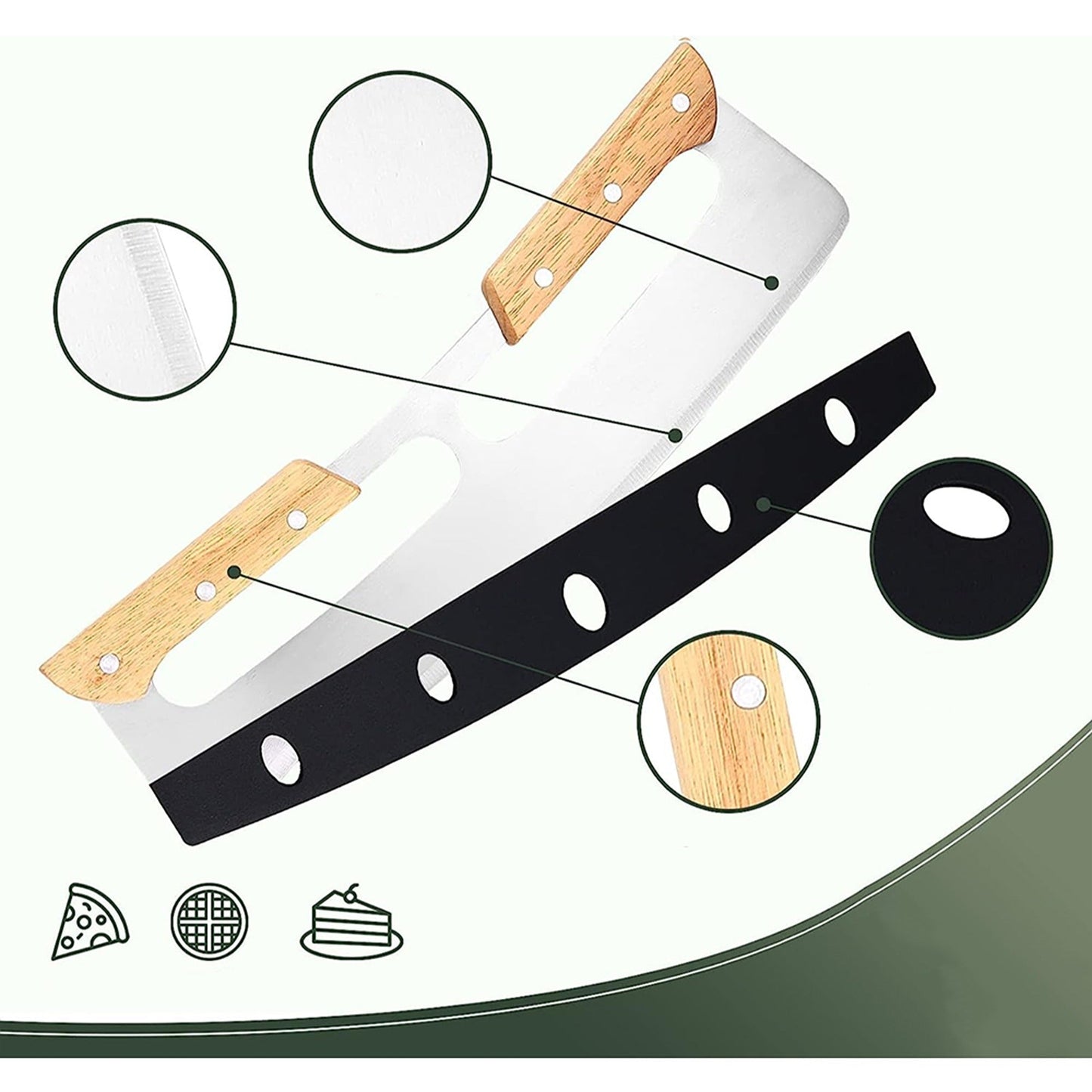 Protective Rocker Blade Slicer for Pizza Stainless Steel with Cover