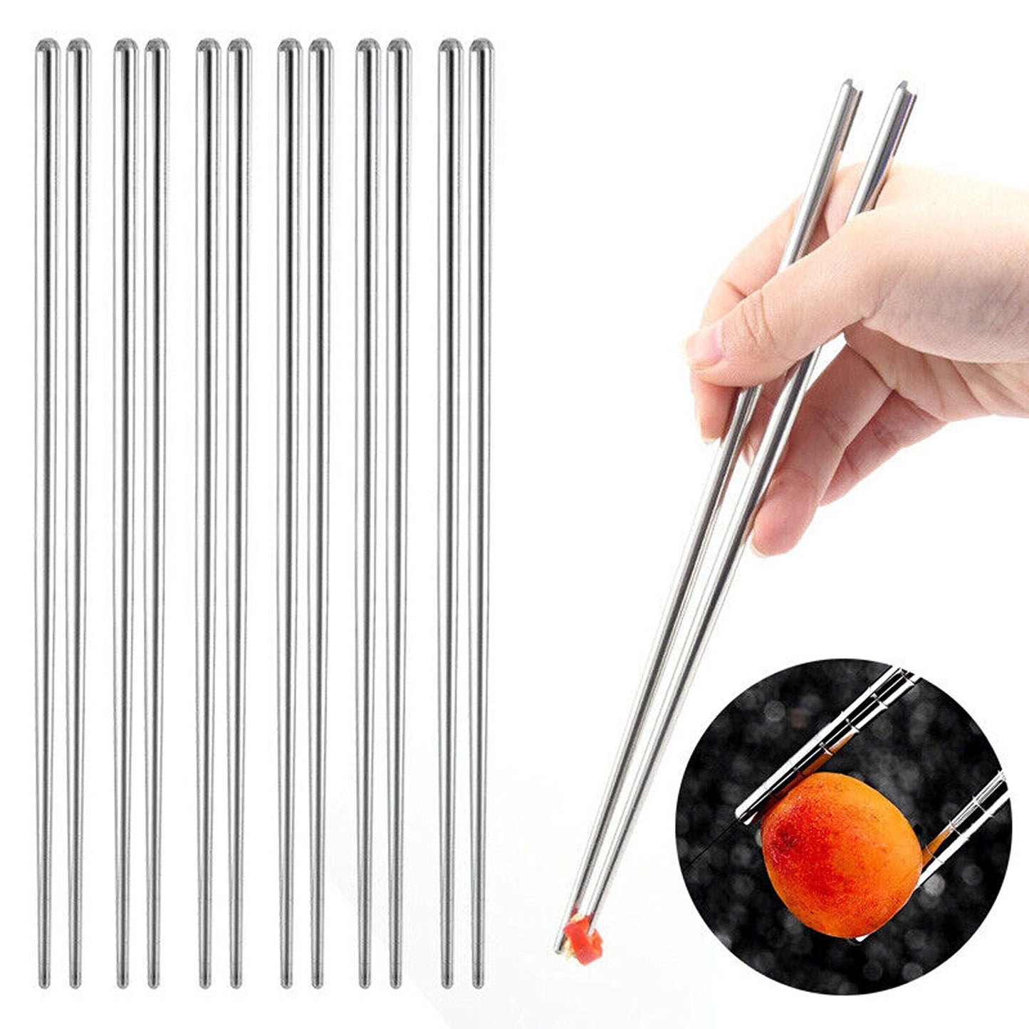 10 Pairs Stainless Steel Chopsticks Japanese Metal Table Cutlery