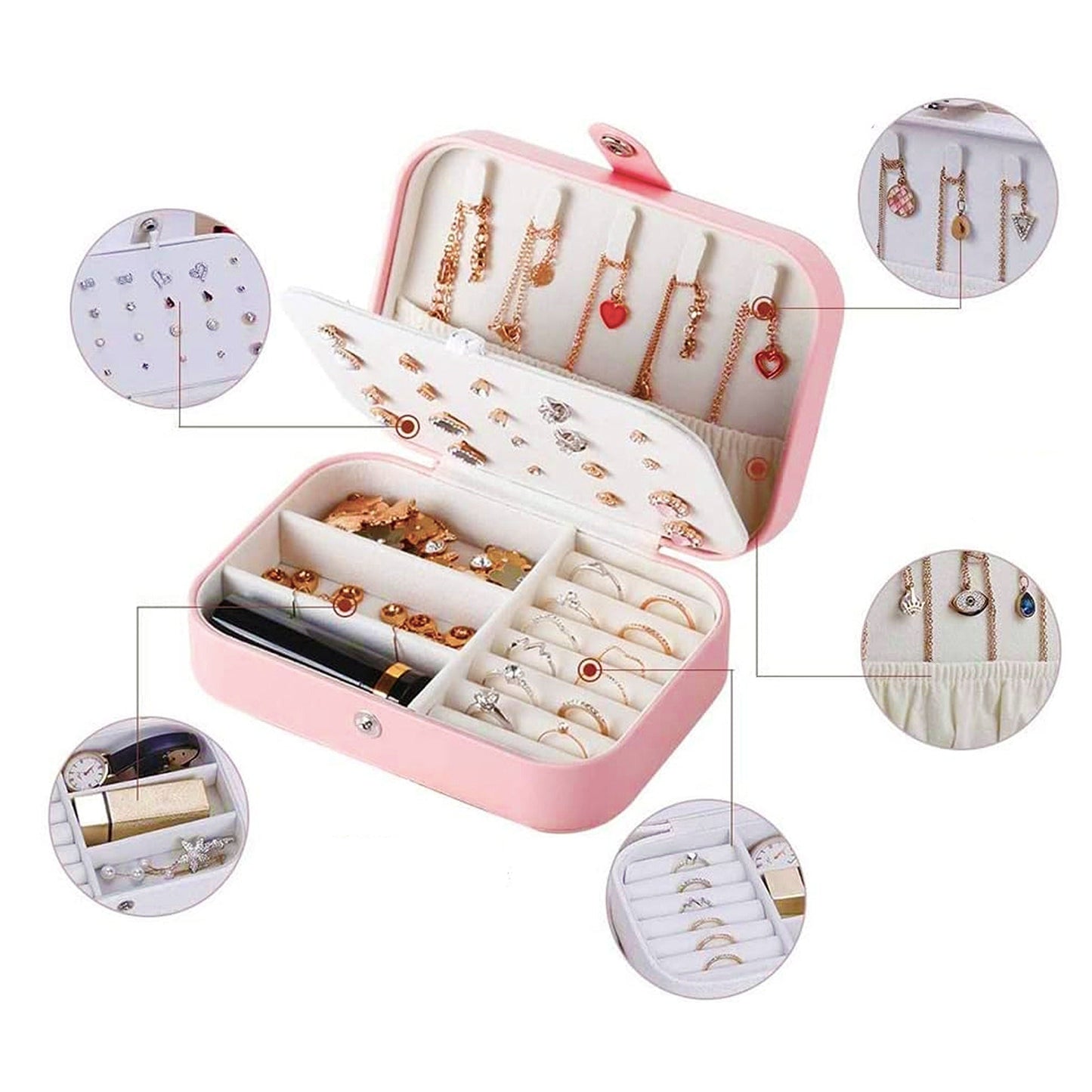 Travel-Sized Portable Leather Jewelry Box Organizer