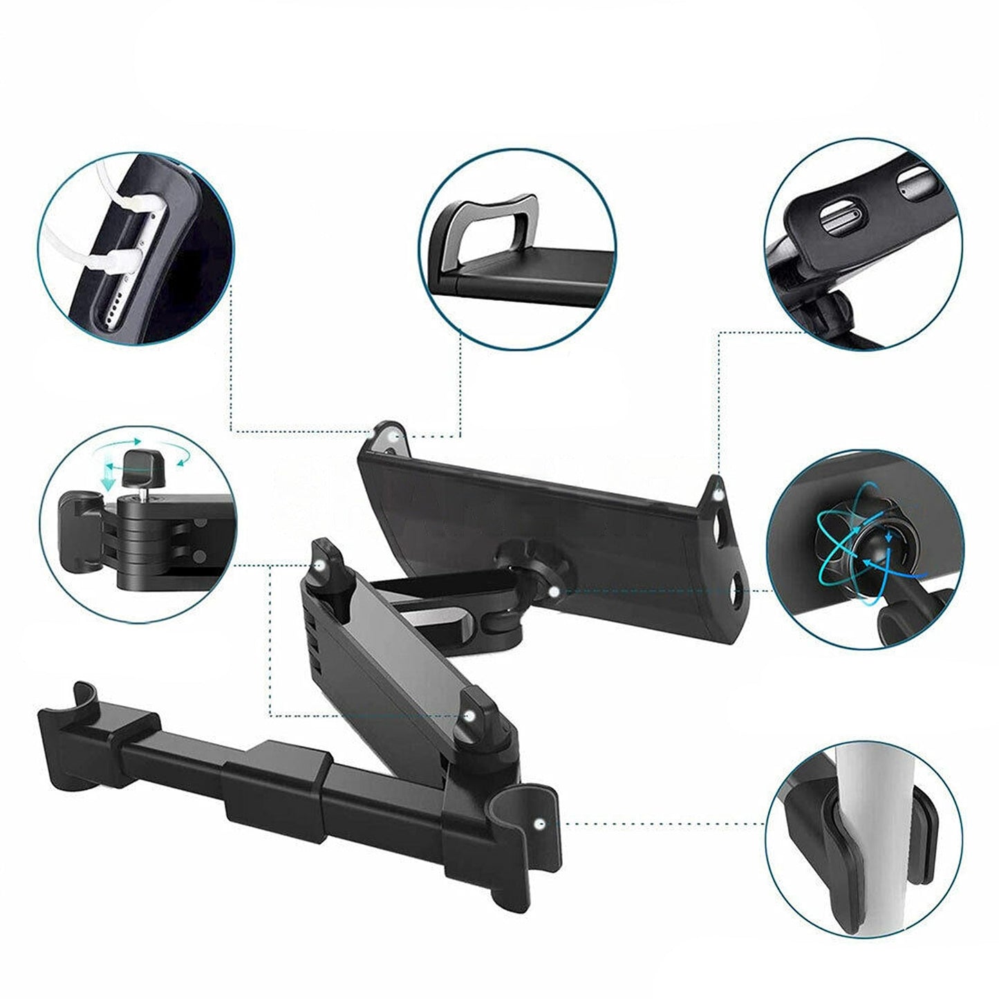 Universal Tablet Mount for Car Back Seat Extendable Headrest Holder