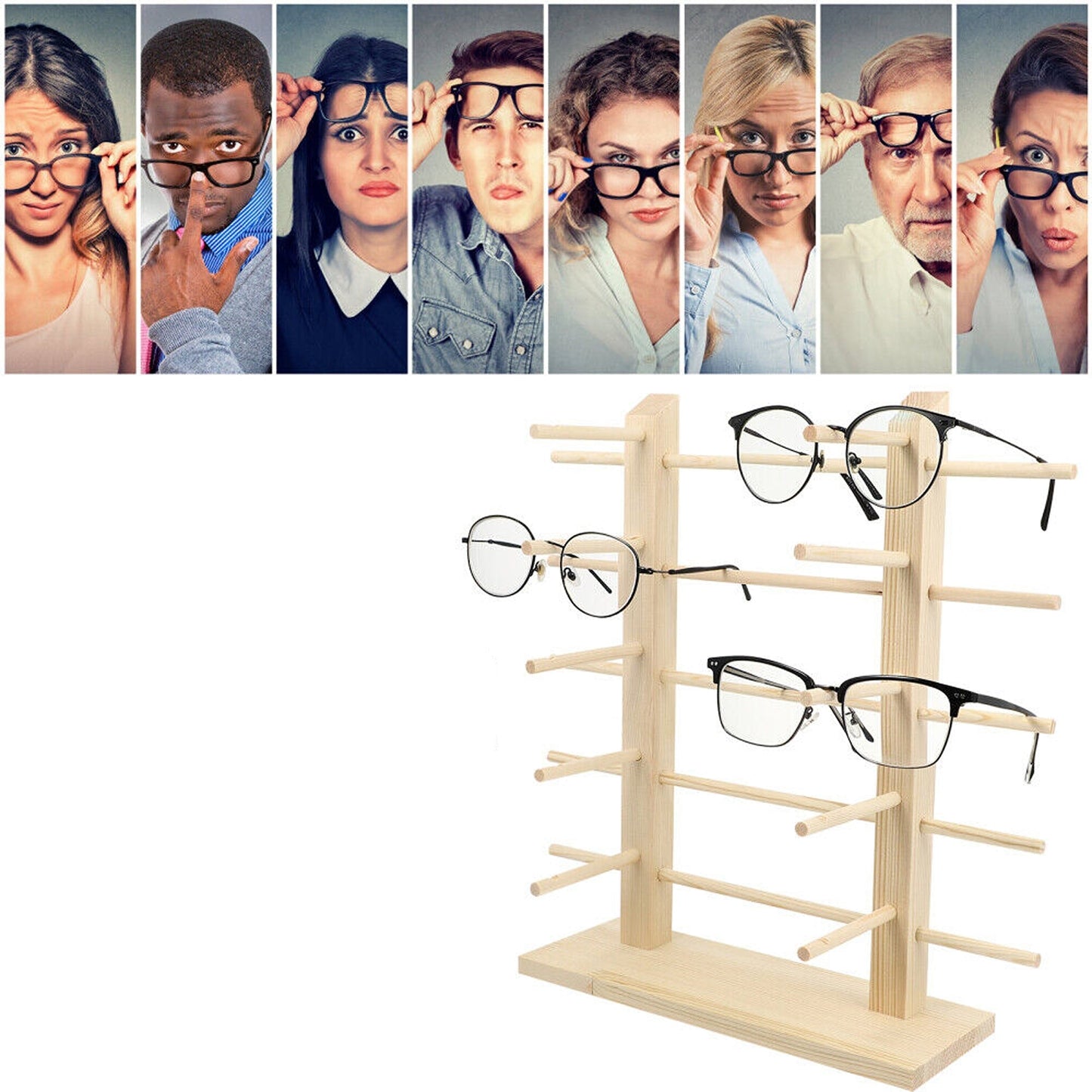 Wooden Glasses Display Stand for Sunglasses and Eyeglasses