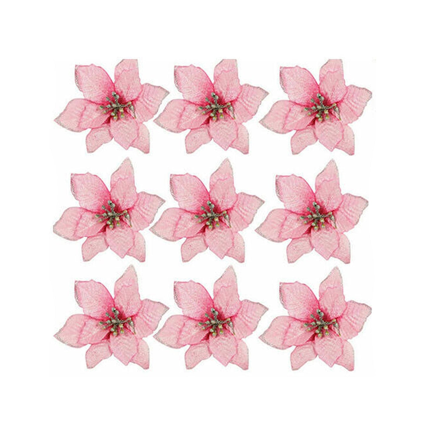 Pink Glitter Poinsettia Xmas Tree and Wreath Decorations