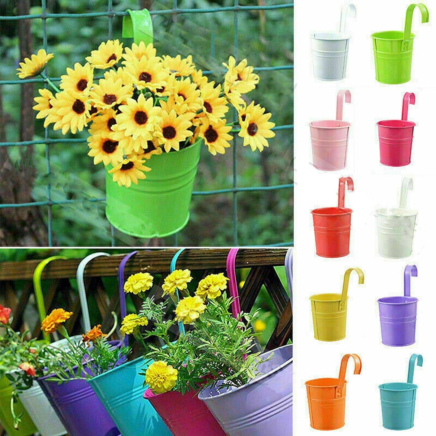 10pcs Iron Hanging Flower Pots with Detachable Hooks for Balcony Garden