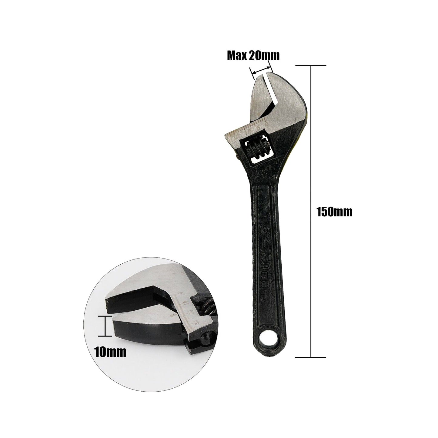 4pcs Black Coating Wide Open Jaw Adjustable Wrench Set Spanner