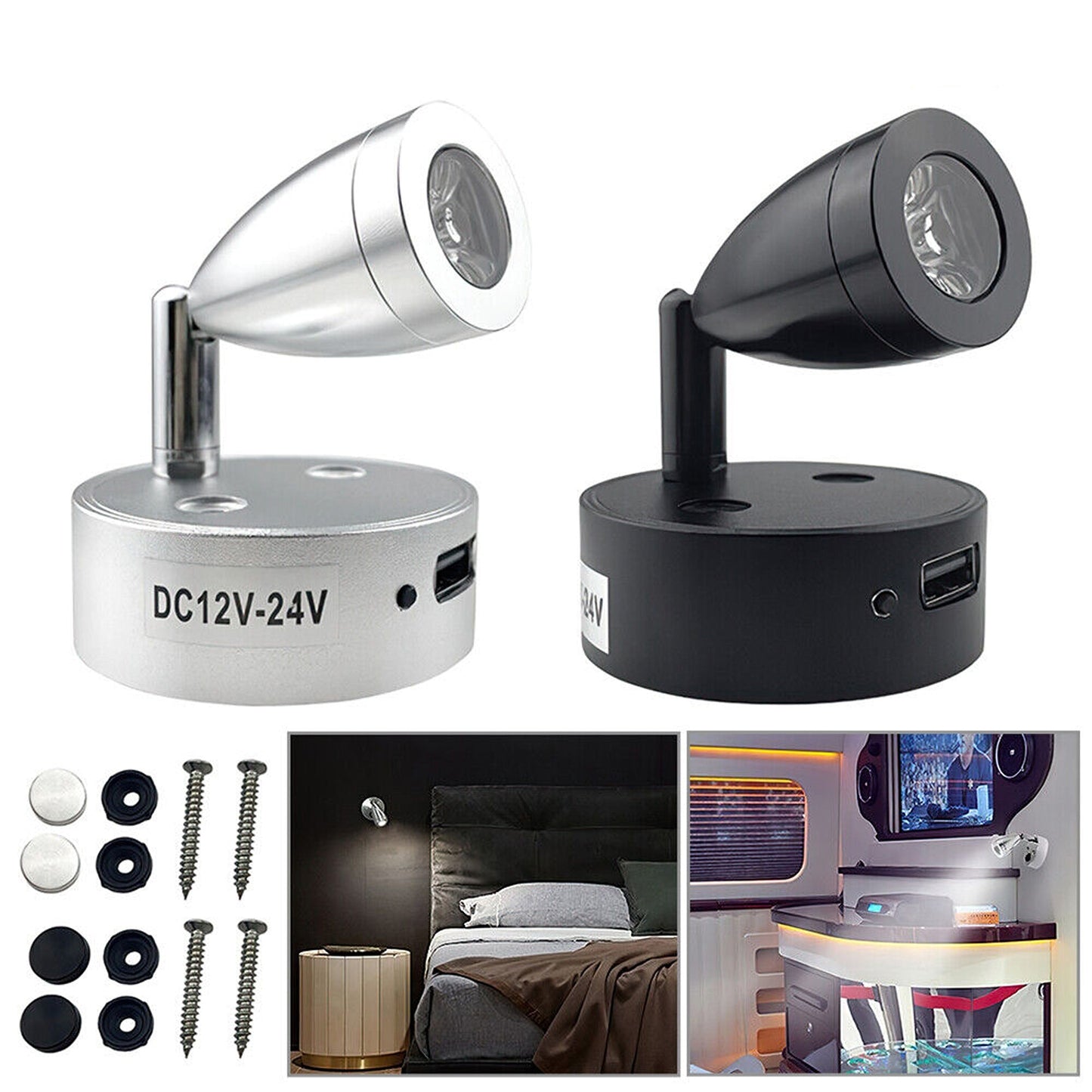 2pcs 12V LED Interior Spot Reading Lights for Camper Van Caravan and Boat