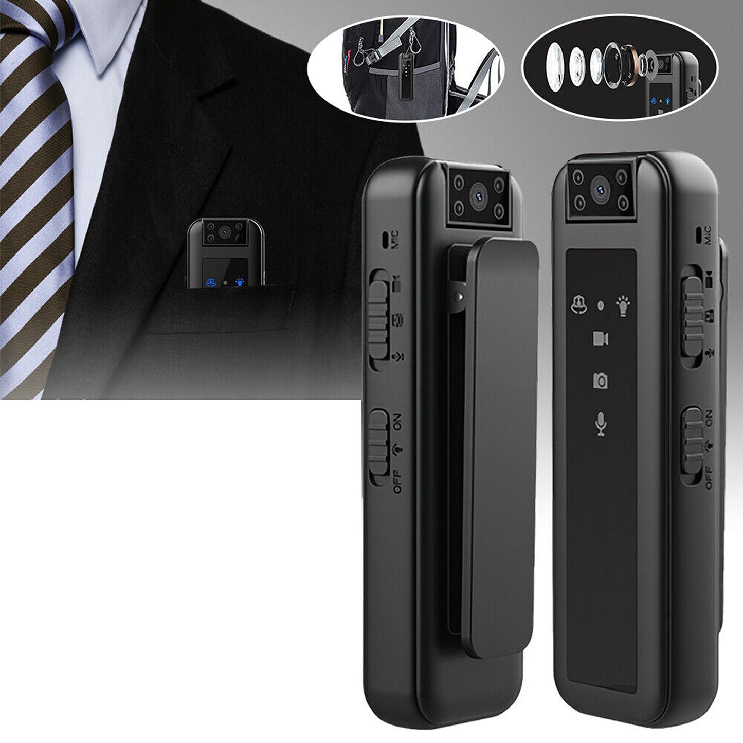 180 Degree Rotatable Mini Clip Camera with HD Night Vision 1080P