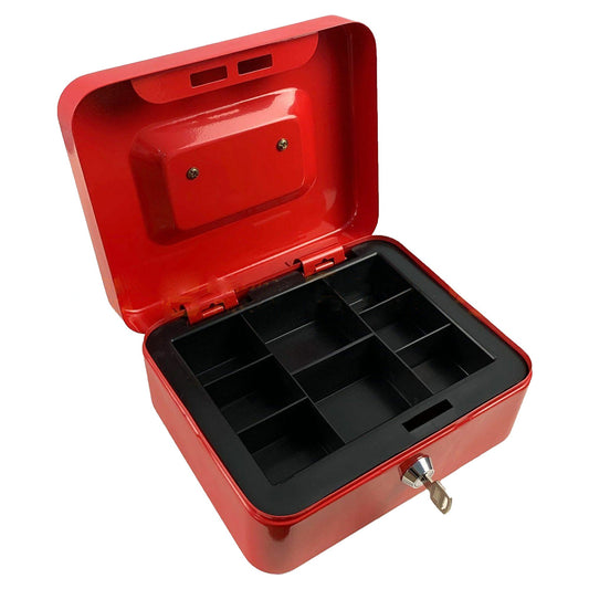 Red Portable Lockable Cash Box with Coin Slot and Key Lock