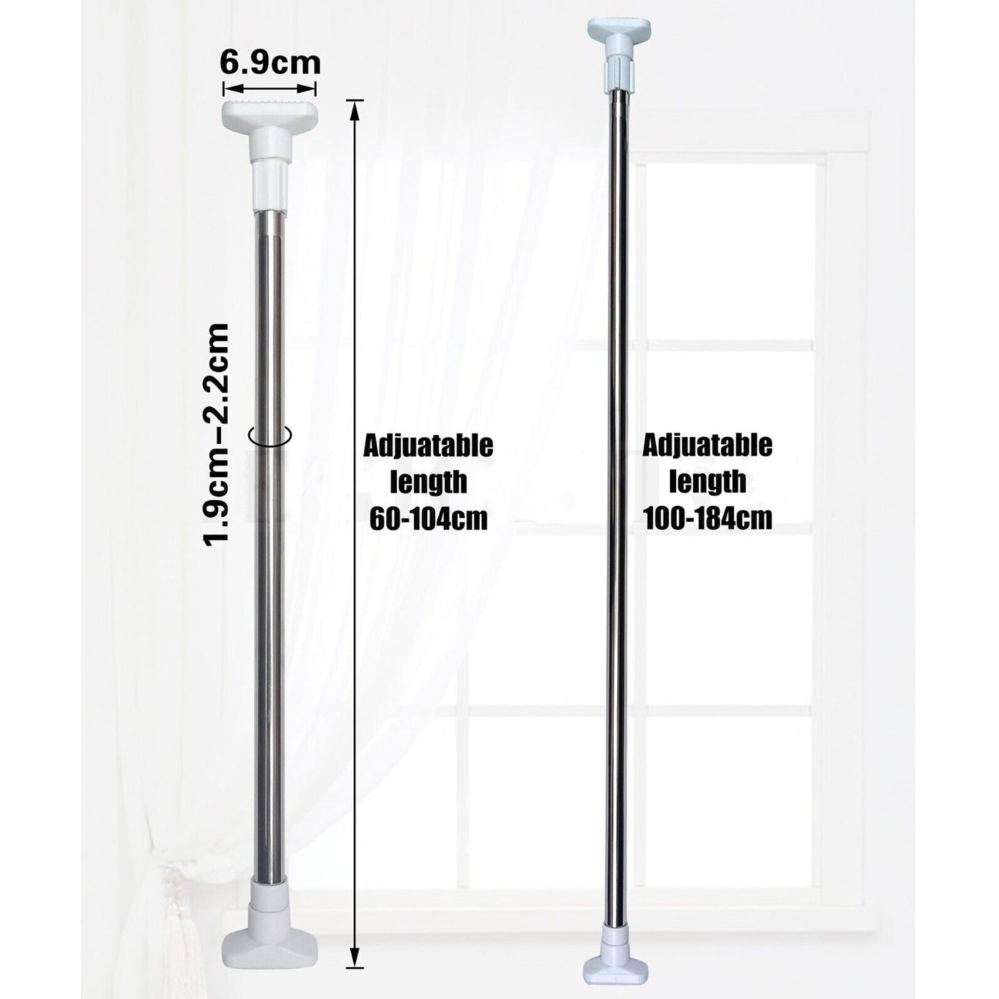 Extendable Shower Wind Adjustable Curtain Tension Rod for Closet Pole
