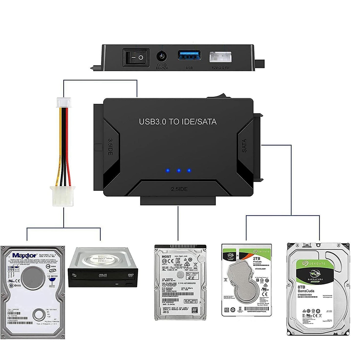 Universal Hard Drive Adapter USB 3.0 to SATA IDE Converter for 2.5in 3.5in