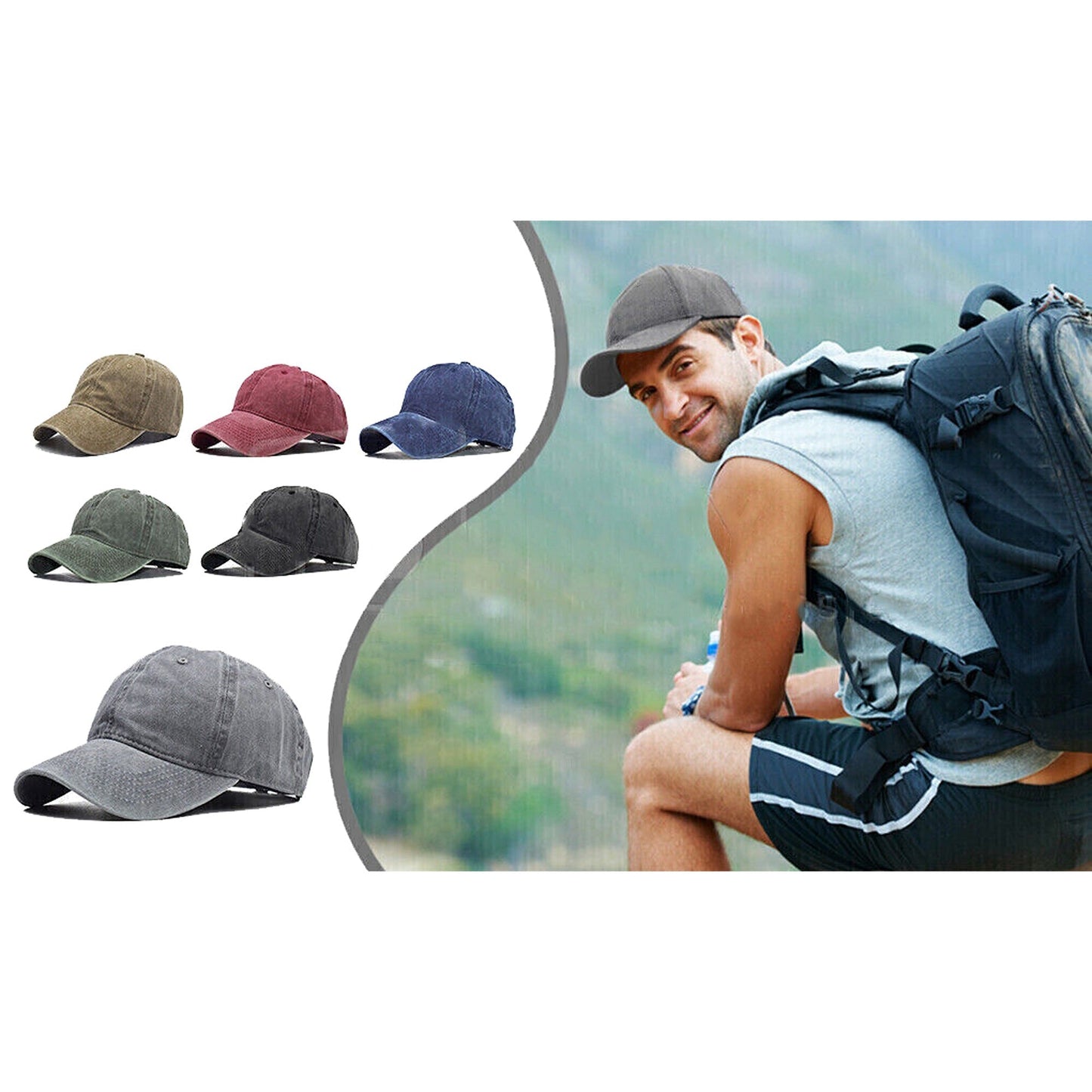 Casual Solid Color Washed Cotton Adjustable Baseball Cap for Men and Women