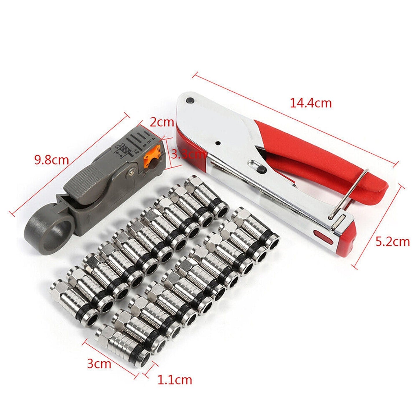 Coaxial Cable Crimping Tool Set F-Type Compression Stripper and Crimper