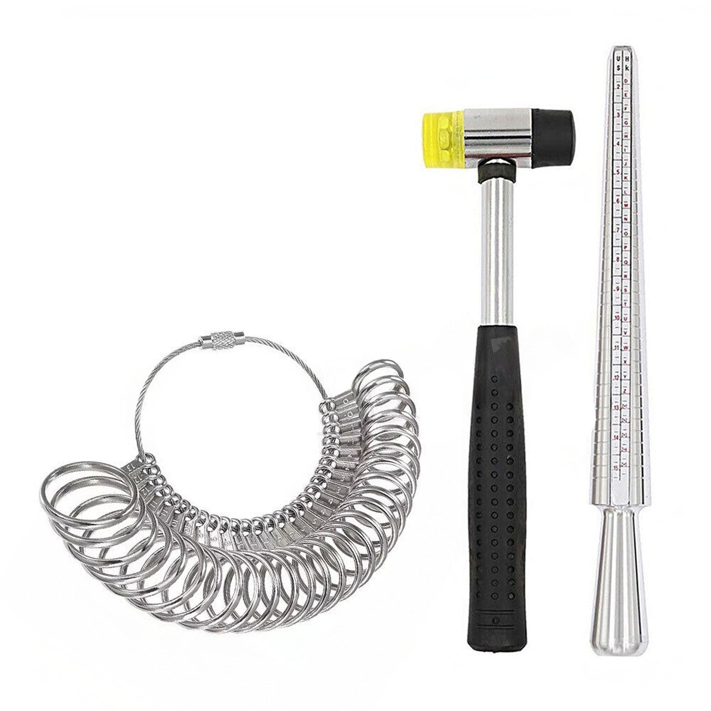 Jewelry Making Steel Ring Sizer Mandrel Gauge Rubber Hammer Tool Set