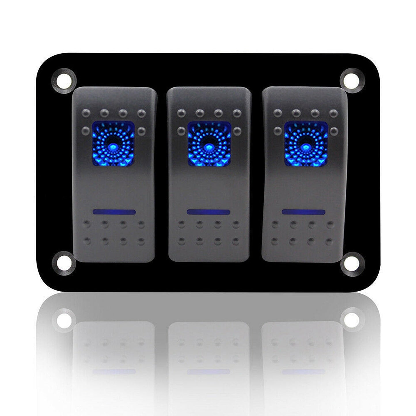 3 Gang Blue LED Rocker Switch Panel with Dual USB for Car Boat and RV