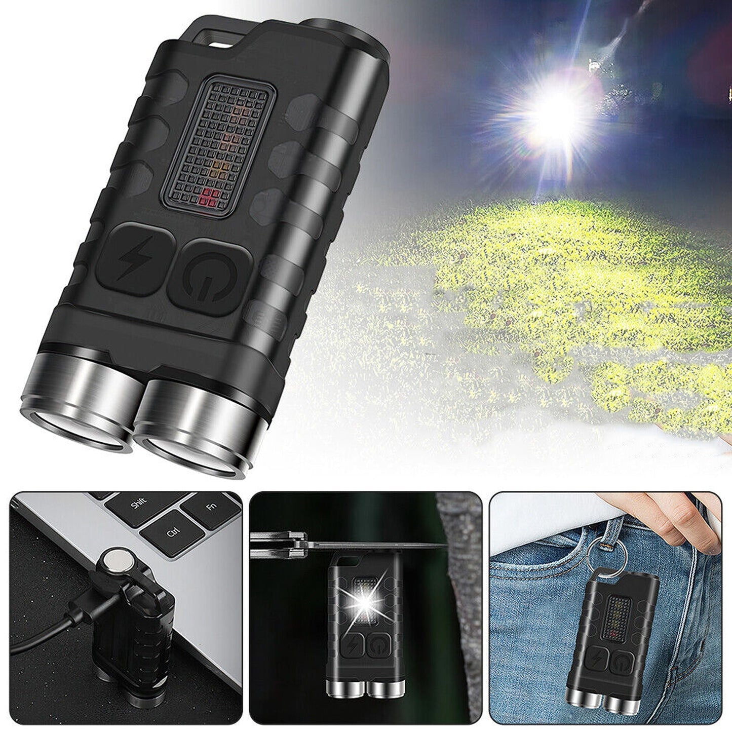 900 Lumens Mini Keychain EDC Flashlight USB Type-C Rechargeable Work Light