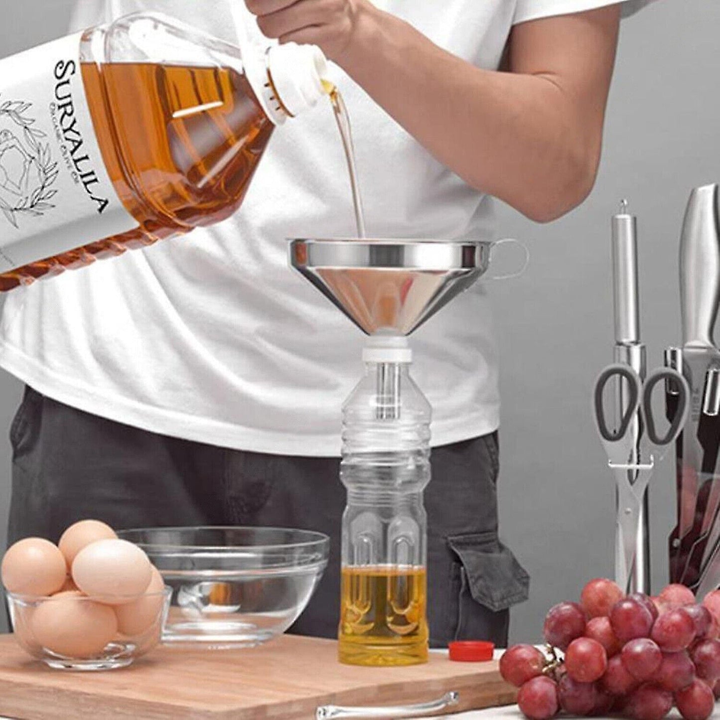 Kitchen Funnel with Detachable Filter Stainless Steel for Liquids and Oils