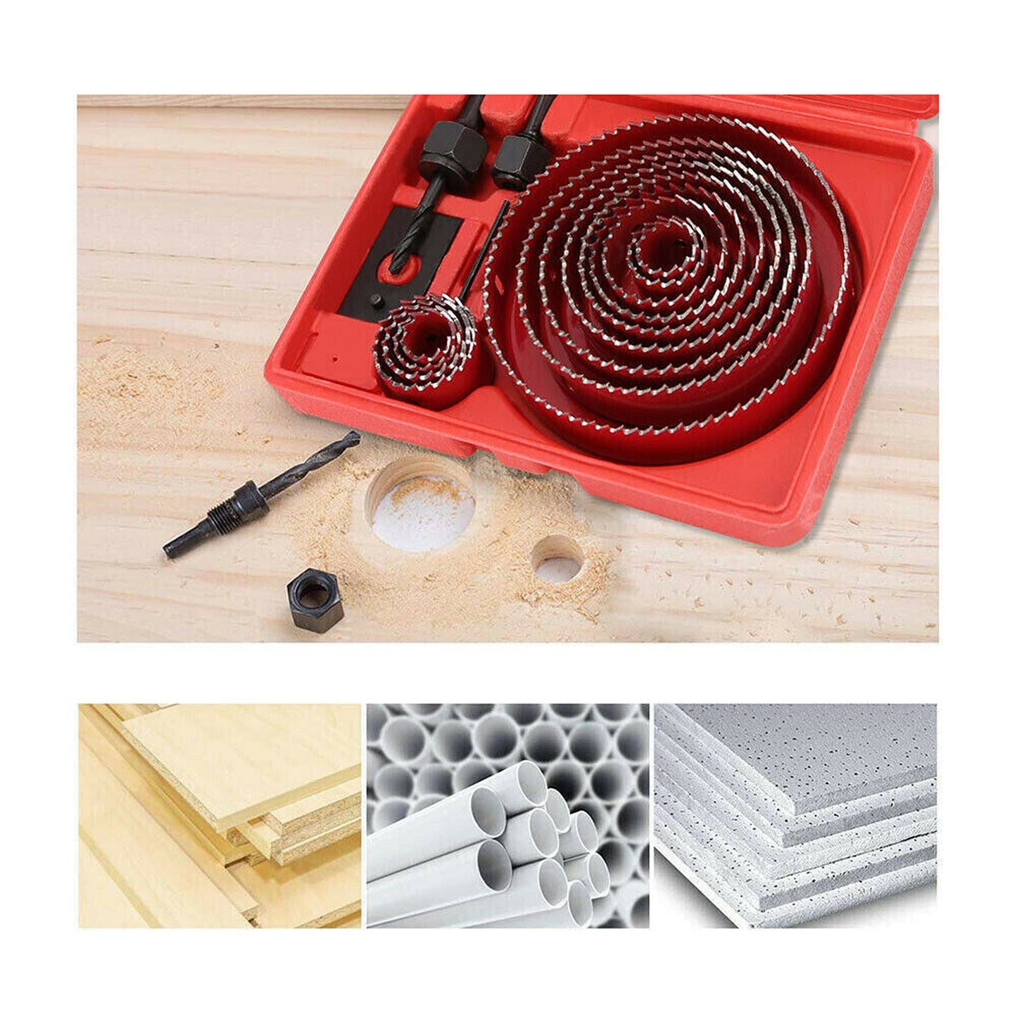 Wood Cutter Holesaw Kit 17pcs with Multiple Sizes 19-127mm 3 Colours