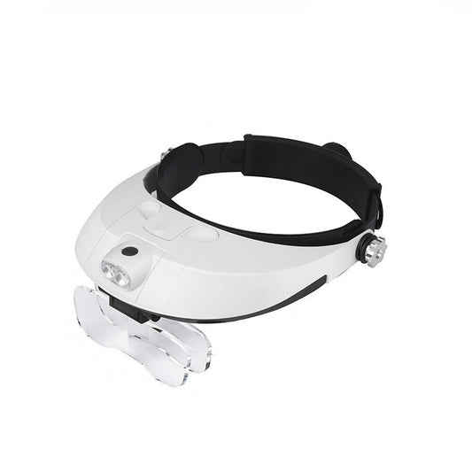 Headset Magnifier with LED Light Illuminated Headband Loupe White