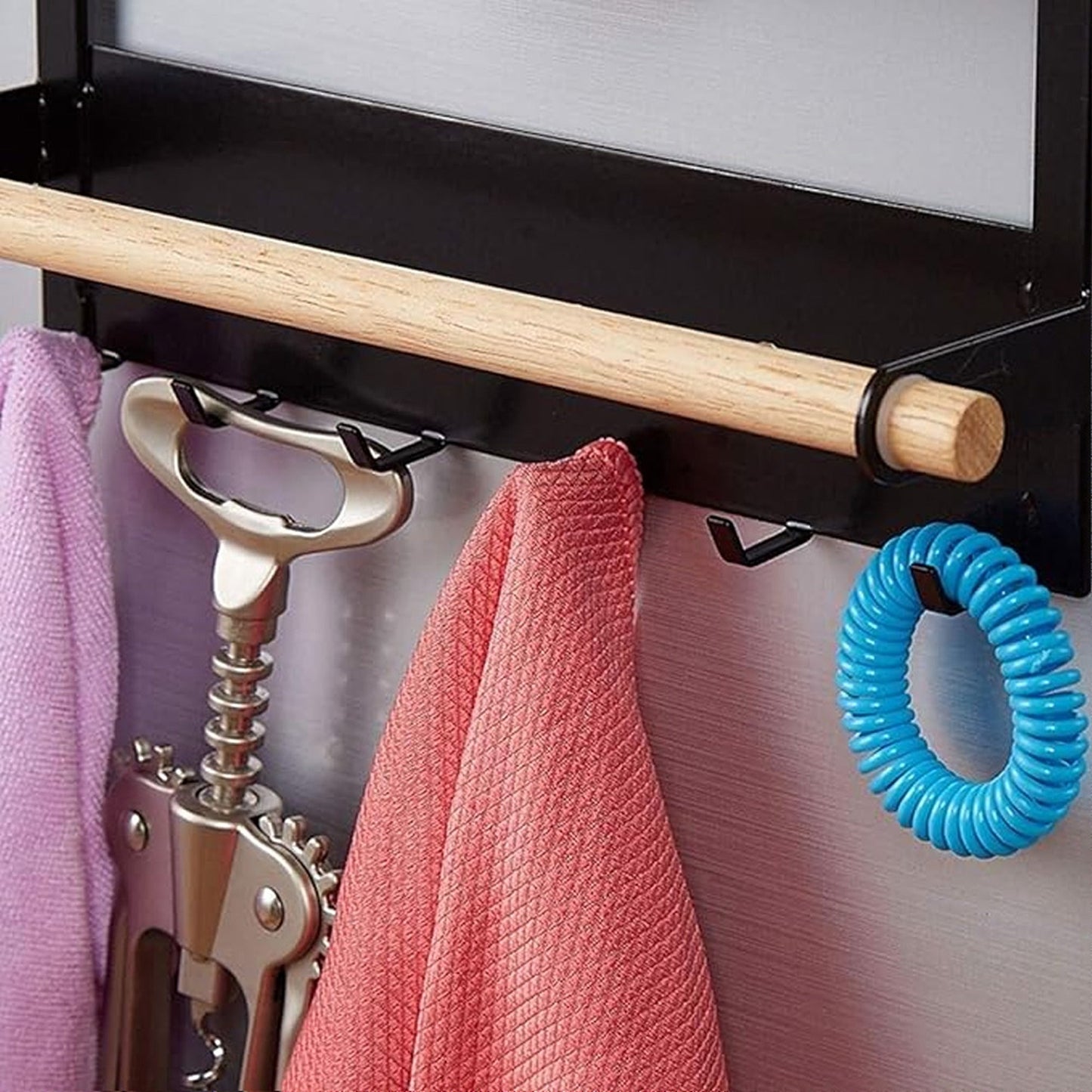 Magnetic Refrigerator Storage Rack with Hooks and Towel Holder