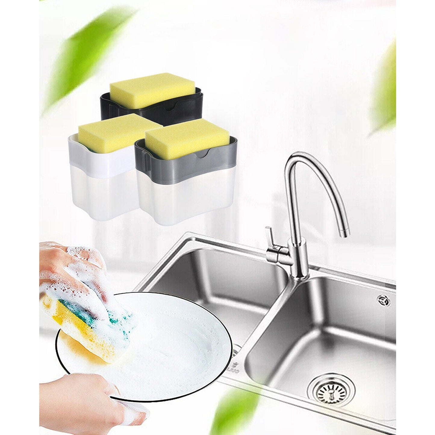 2-in-1 Soap Pump Dispenser with Sponge Holder Kitchen Dish Washing Liquid Container