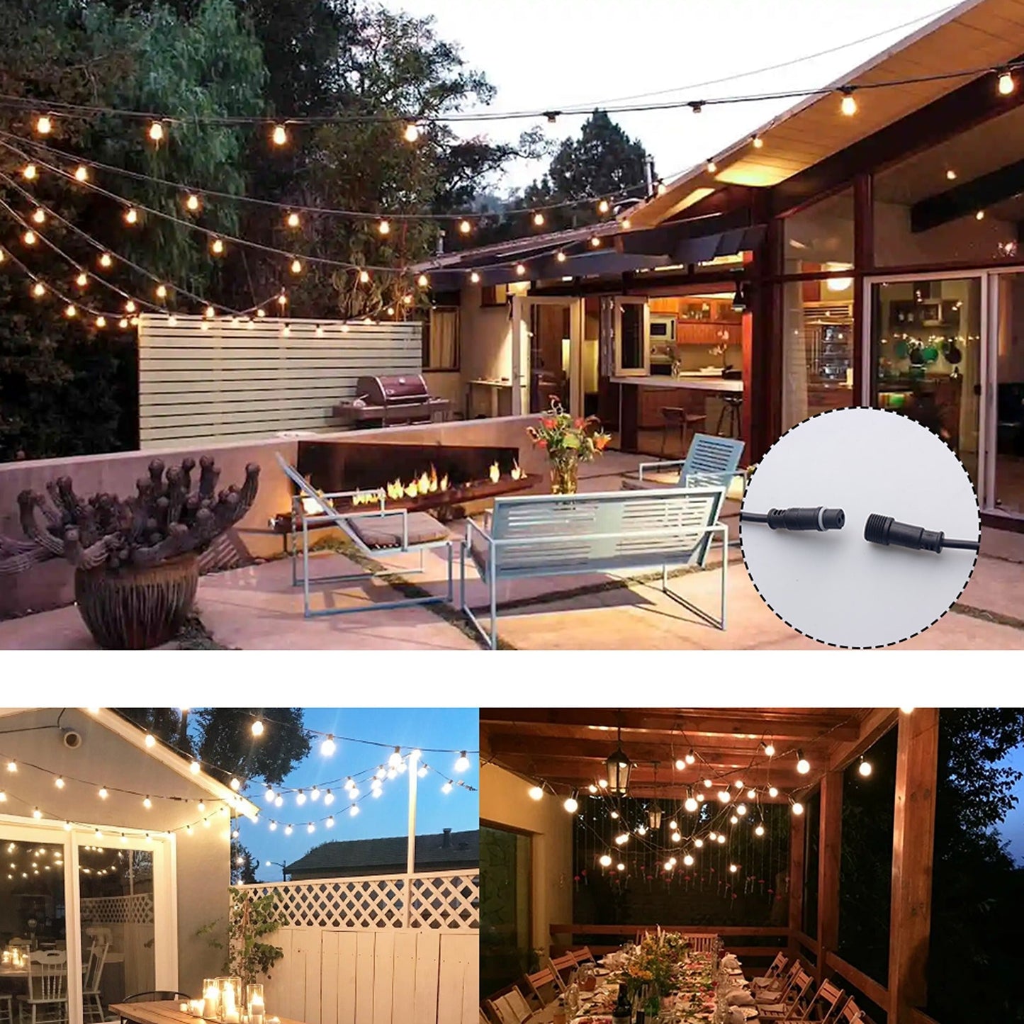 LED Festoon String Lights for Wedding Solar and Plug-In Connectable