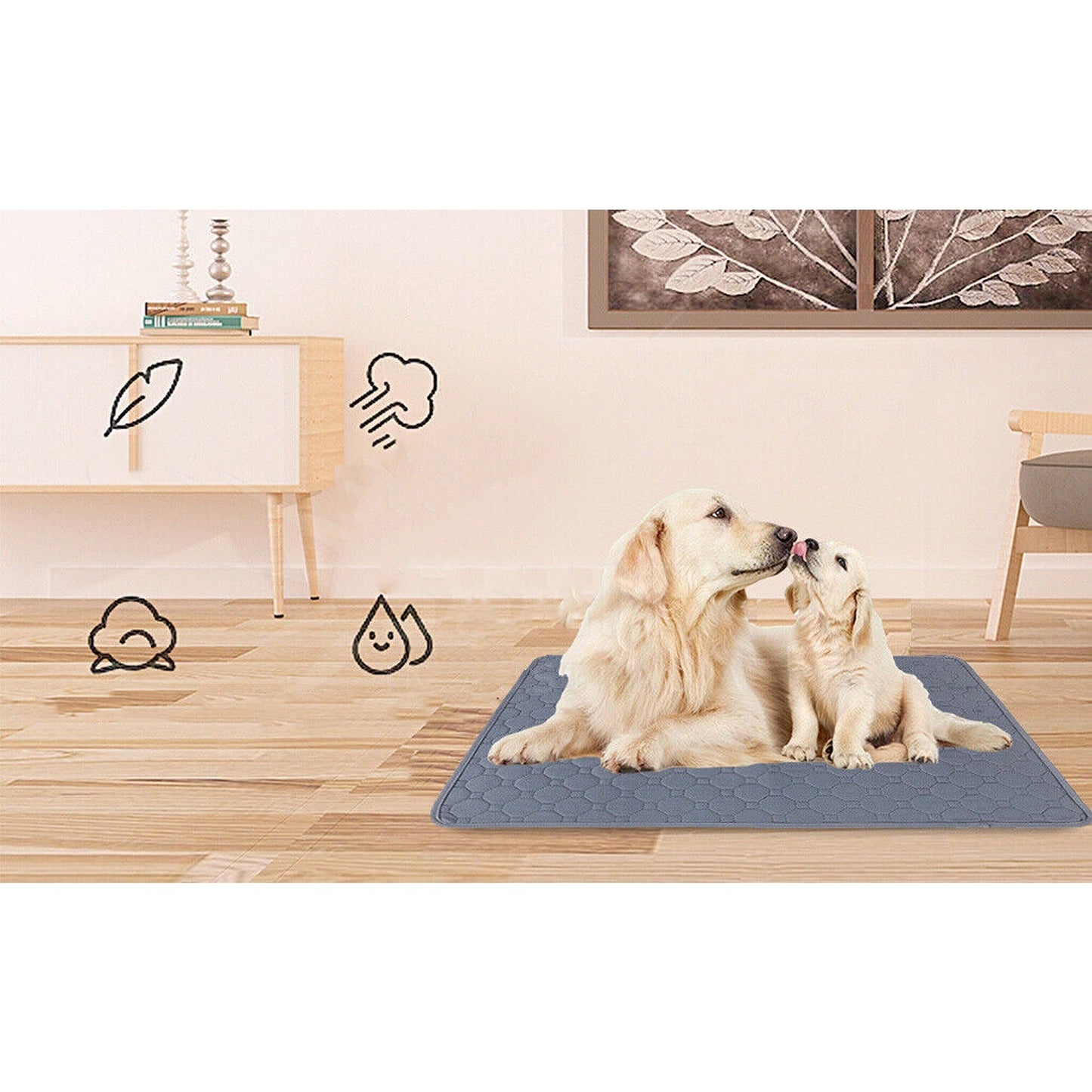 Grey Washable Dog Puppy Training Pee Pads Absorbent Mat 2 Pack
