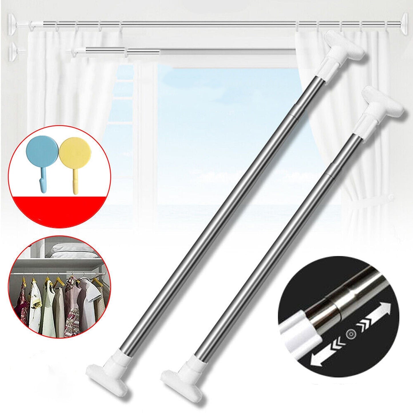 Adjustable Tension Curtain Rod Extendable for Showers and Closets