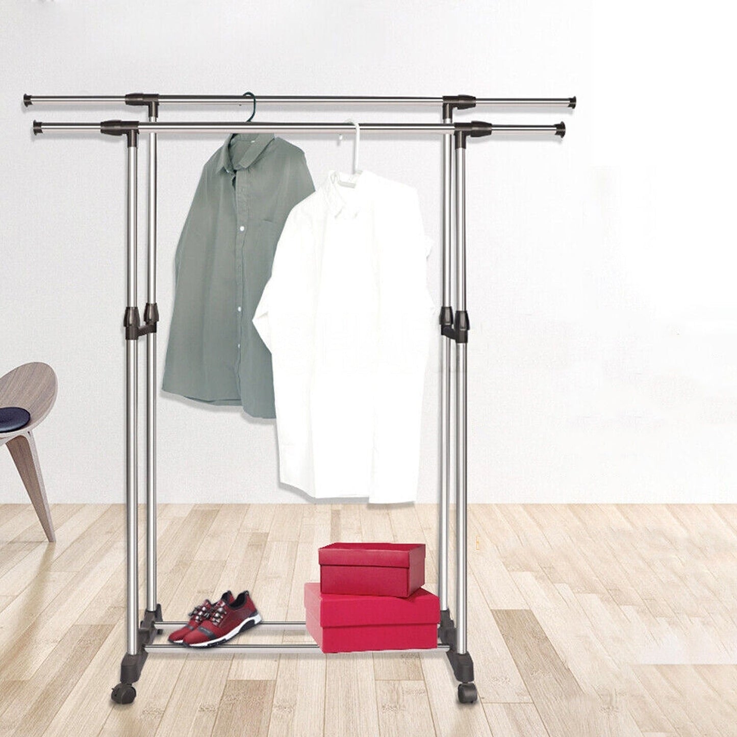 Adjustable Double Layer Coat Hanger Stainless Garment Rack