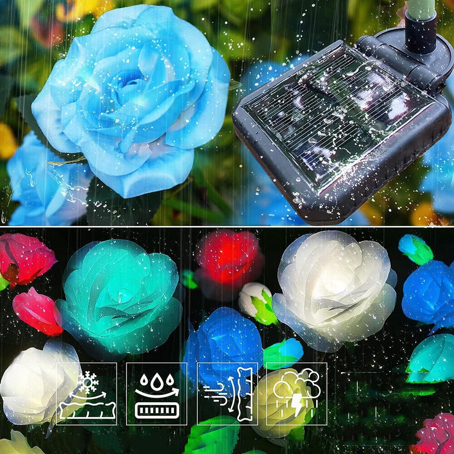 Solar Powered Rose Flower Stake Lights for Garden Path Illumination