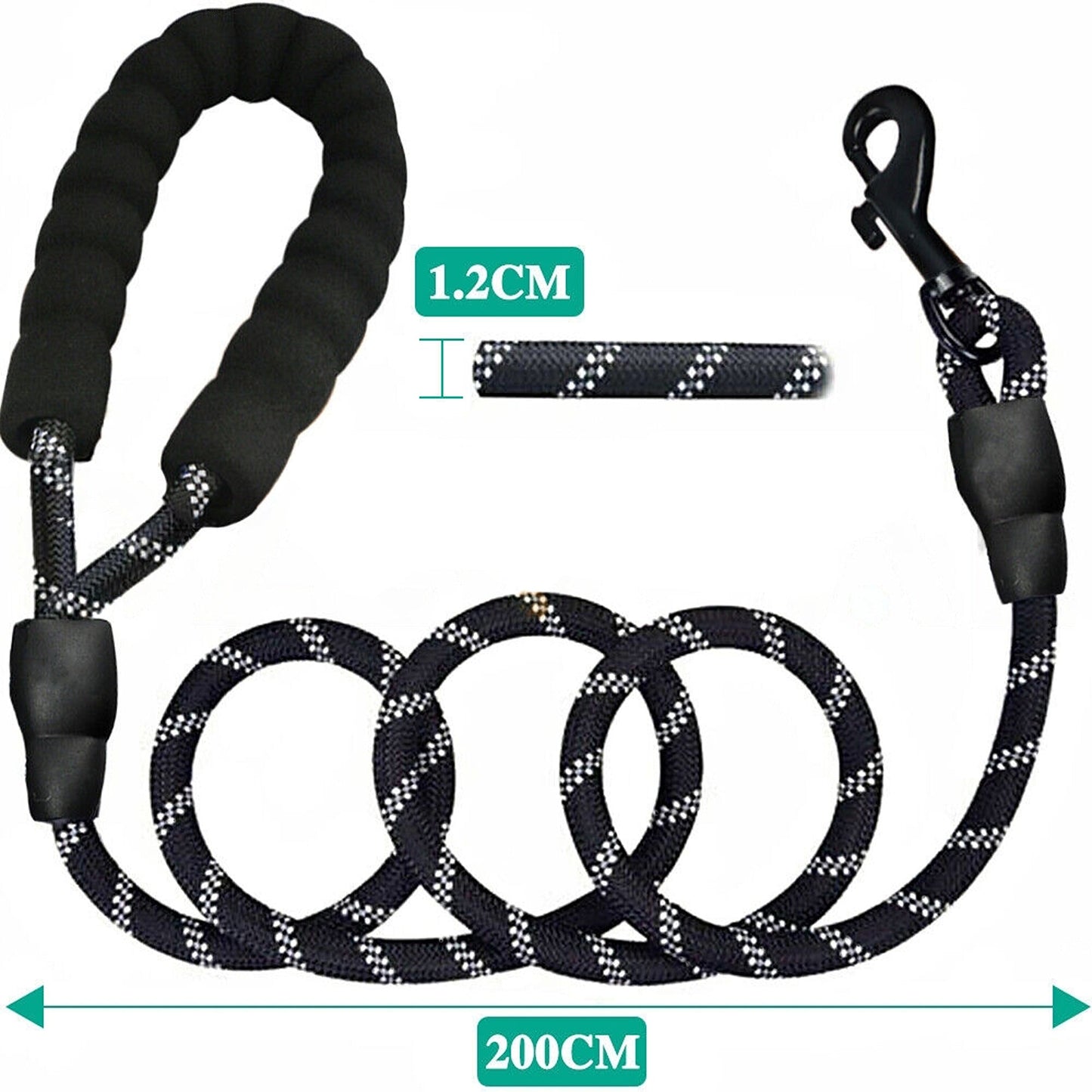 Black Heavy Duty Nylon Dog Training Leash Strong Rope Recall Lead